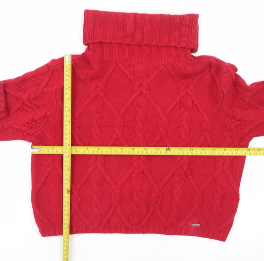 Hollister Women Red Cable-Knit Roll Neck Jumper Size S