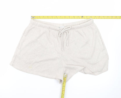Zara Women Beige Knit Sweat Shorts Size 12 Drawstring Casual