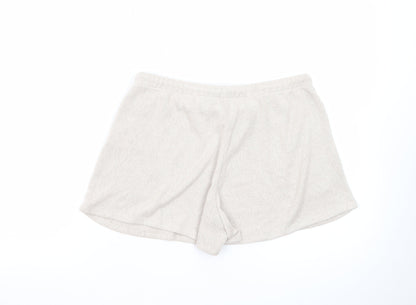 Zara Women Beige Knit Sweat Shorts Size 12 Drawstring Casual