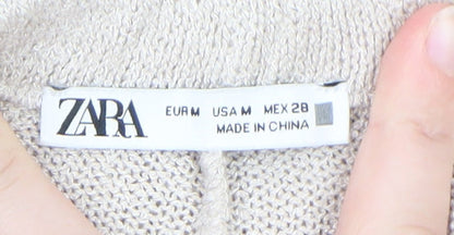 Zara Women Beige Knit Sweat Shorts Size 12 Drawstring Casual