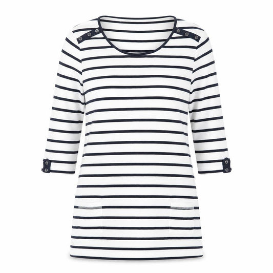 Bonmarché Women’s Striped Shift Dress Size 16 Navy White 3/4 Sleeve Casual