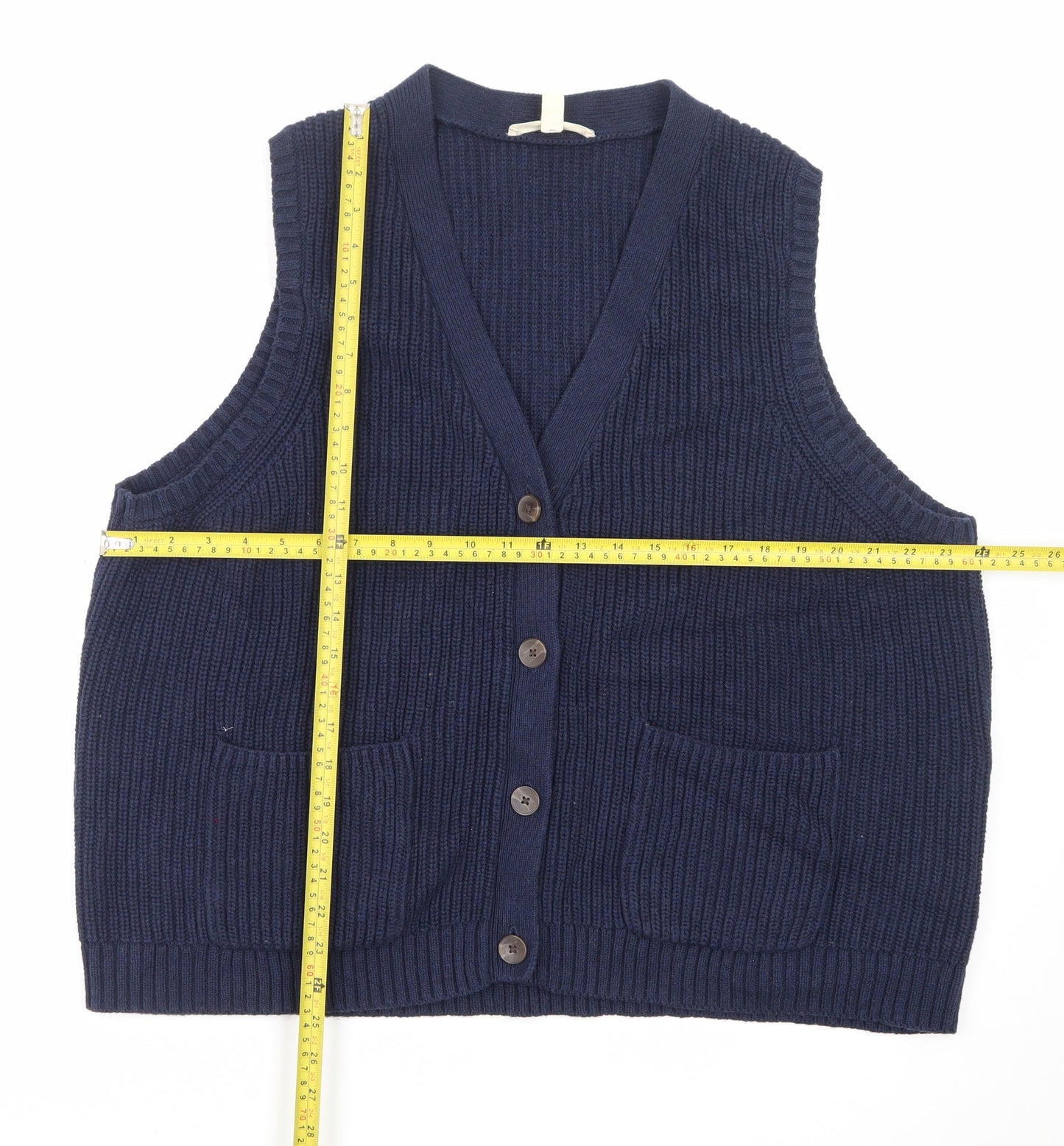 Seasalt Cornwall Women Blue Cotton Knit Vest Jumper Size 22