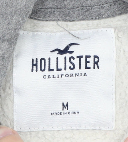 Hollister Men Grey Full Zip Fleece Hoodie M Embroidered Logo