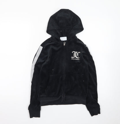 Juicy Couture Girls Black Velour Hoodie 9-10 Years Full Zip Glitter Logo