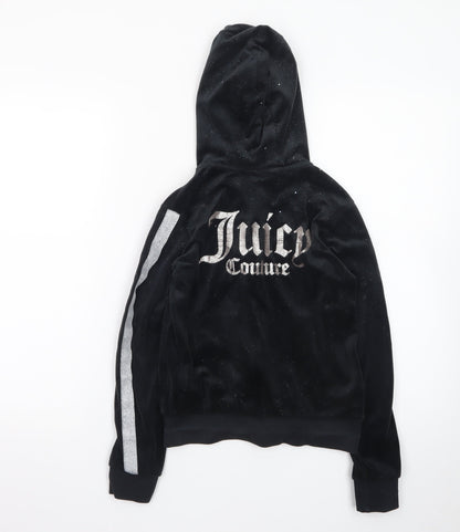 Juicy Couture Girls Black Velour Hoodie 9-10 Years Full Zip Glitter Logo