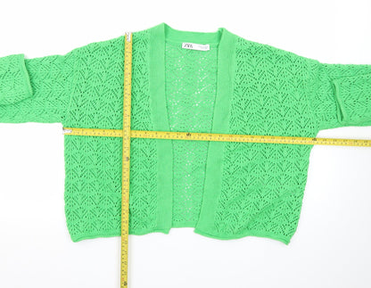 ZARA Women’s Green Open Knit V-Neck Cardigan Size 8