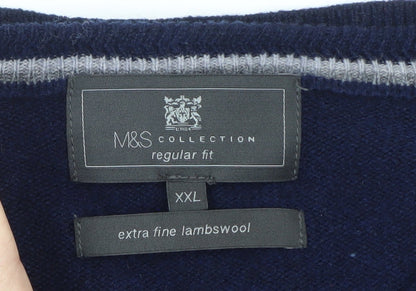 Marks and Spencer Mens Blue Lambswool Regular Fit Jumper XXL