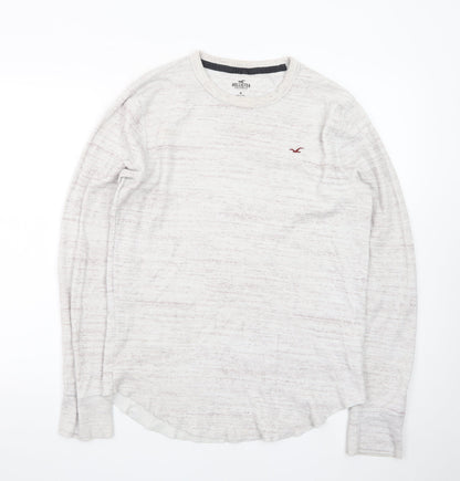 Hollister Men Beige Long Sleeve Crew Neck Classic Fit T-Shirt M