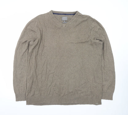 FatFace Men's Brown XXL V-Neck Cotton Jumper Classic Knitwear