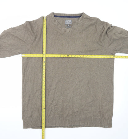 FatFace Men's Brown XXL V-Neck Cotton Jumper Classic Knitwear