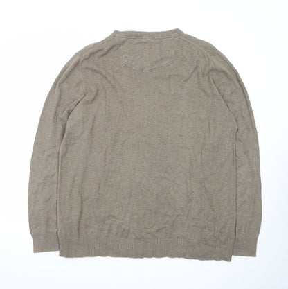 FatFace Men's Brown XXL V-Neck Cotton Jumper Classic Knitwear