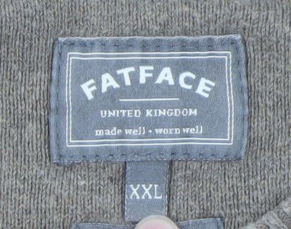 FatFace Men's Brown XXL V-Neck Cotton Jumper Classic Knitwear