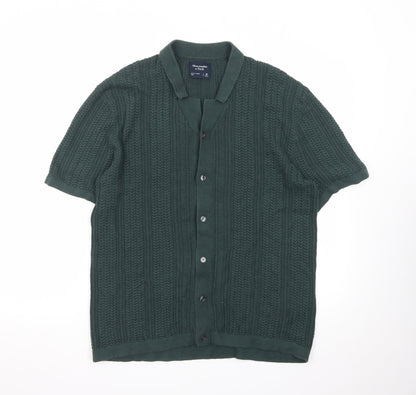 Abercrombie & Fitch Men's Green Knit Button Polo Shirt M