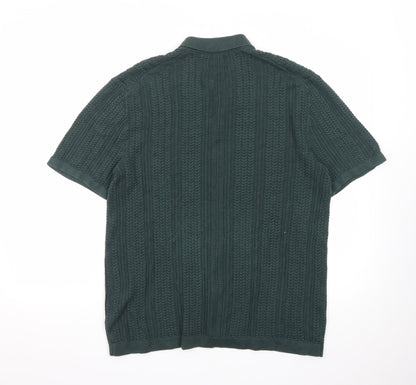 Abercrombie & Fitch Men's Green Knit Button Polo Shirt M