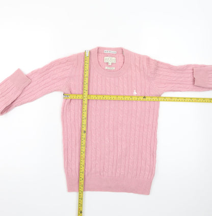Jack Wills Women's Pink Cable-Knit Cotton Jumper Size 4