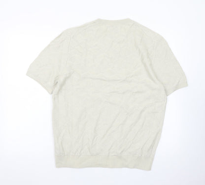 Marks and Spencer Autograph Men's Beige Short Sleeve Textured Cotton T-Shirt Size L