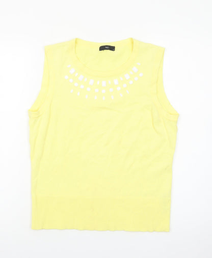 M&Co Women's Yellow Sleeveless Beaded Knit Tank Top Size 14