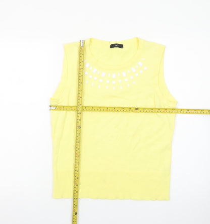 M&Co Women's Yellow Sleeveless Beaded Knit Tank Top Size 14