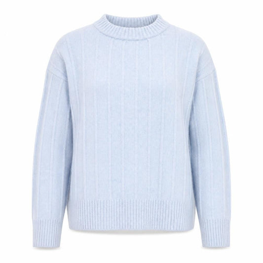 Mango Women Blue XL Wool Blend Cable-Knit Crew Neck Jumper