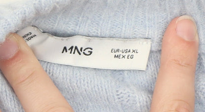 MNG Women Blue XL Wool Blend Cable-Knit Crew Neck Jumper