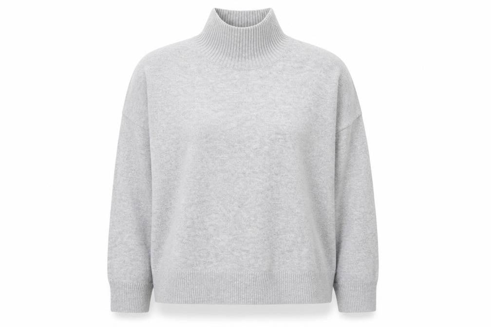 Front view of French Connection Women Grey Roll Neck Jumper M Knit Wool Blend