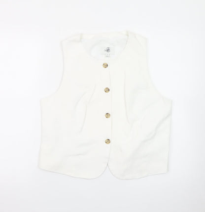Marks and Spencer Women White Linen Blend Sleeveless Button Blouse Size 16