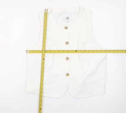 Marks and Spencer Women White Linen Blend Sleeveless Button Blouse Size 16
