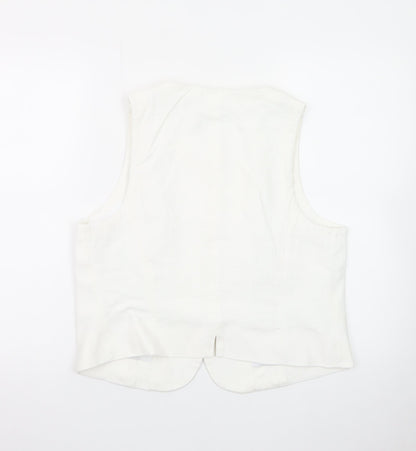 Marks and Spencer Women White Linen Blend Sleeveless Button Blouse Size 16