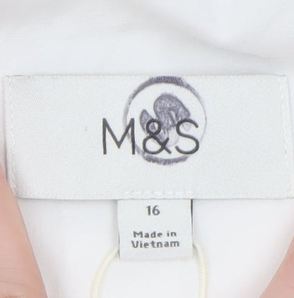 Marks and Spencer Women White Linen Blend Sleeveless Button Blouse Size 16
