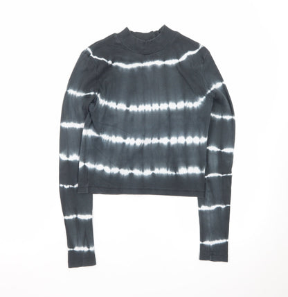 ASOS Women’s Black Tie-Dye Cropped Long Sleeve Mock Neck Top Size 12