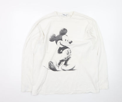 Disney Women’s White Long Sleeve Mickey Mouse Cotton T-Shirt M