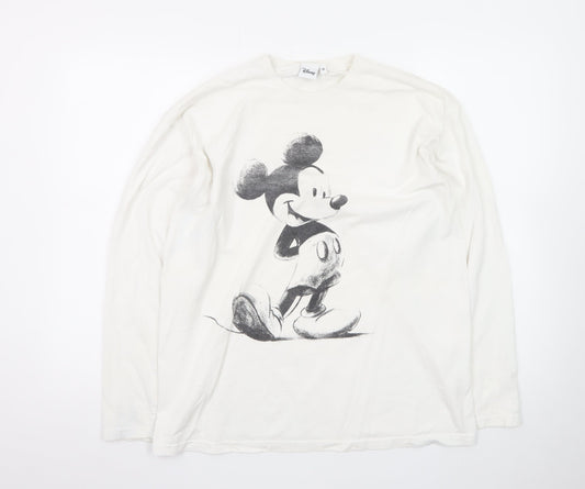 Disney Women’s White Long Sleeve Mickey Mouse Cotton T-Shirt M