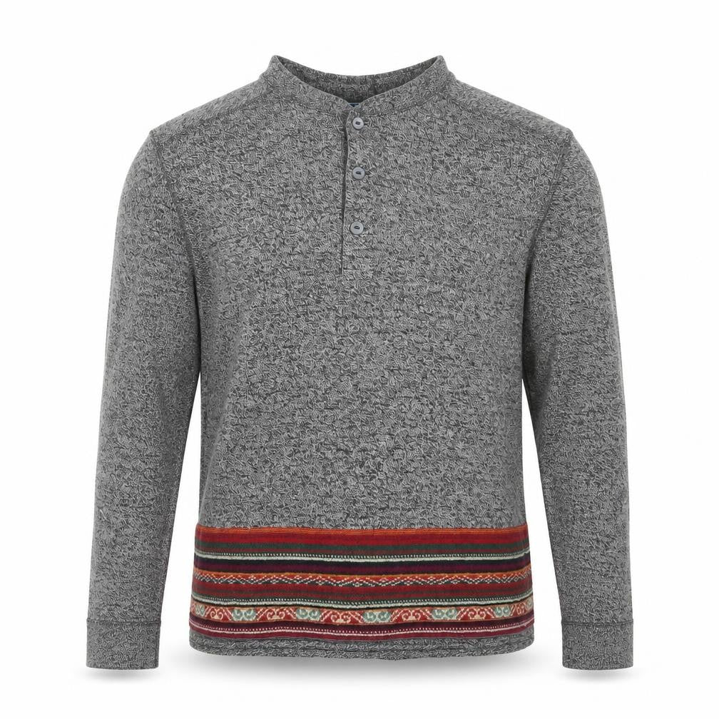 Polo Ralph Lauren Men's Grey Henley Jumper L Aztec Knit Cotton Blend