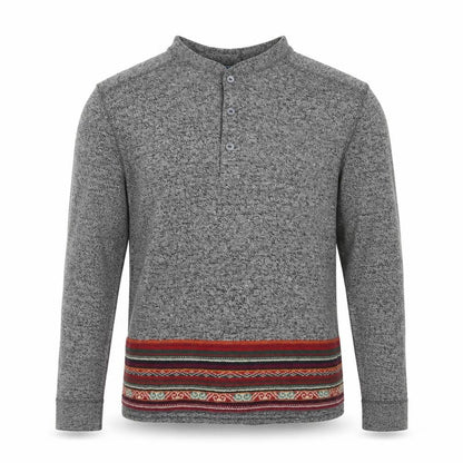 Polo Ralph Lauren Men's Grey Henley Jumper L Aztec Knit Cotton Blend