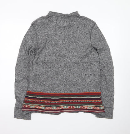 Polo Ralph Lauren Men's Grey Henley Jumper L Aztec Knit Cotton Blend
