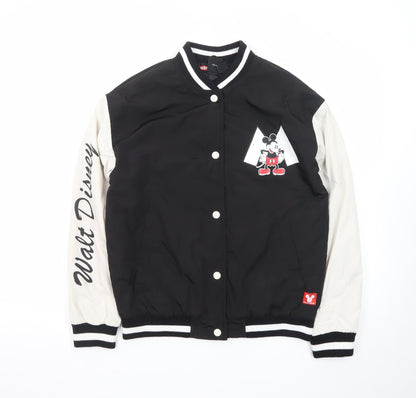 Disney Girls Black Varsity Jacket 12-13 Years Mickey Mouse Lined Bomber