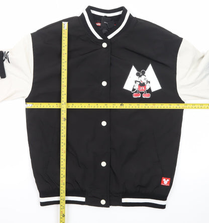 Disney Girls Black Varsity Jacket 12-13 Years Mickey Mouse Lined Bomber
