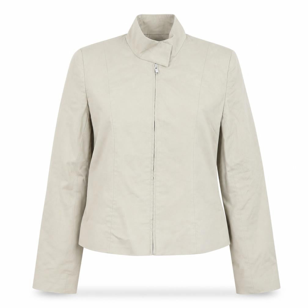 Warehouse Women’s Beige Zip-Up Cotton Blend Short Jacket UK 12