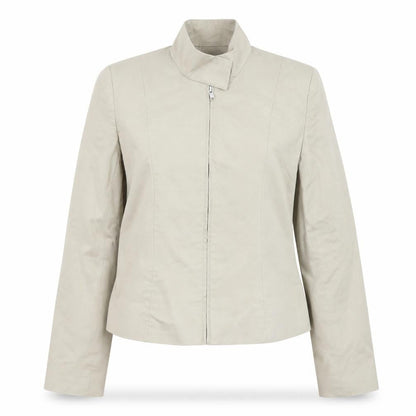 Warehouse Women’s Beige Zip-Up Cotton Blend Short Jacket UK 12