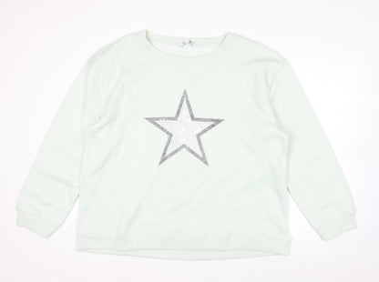Bonmarché Women’s Mint Green Star Sweatshirt Size 18 Polyester Cotton Blend