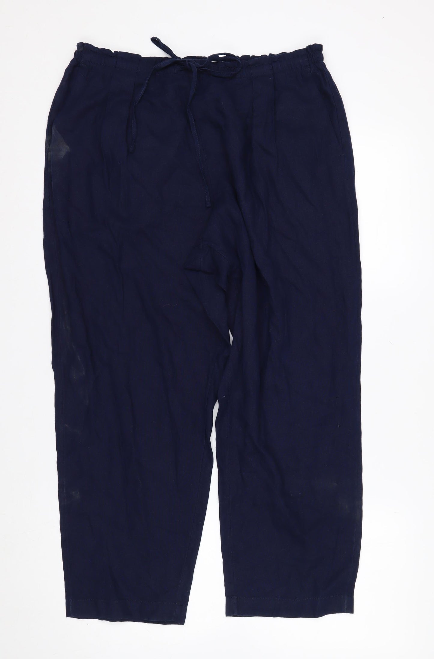 Marks and Spencer Women’s Blue Linen Blend Cropped Wide-Leg Trousers Size 14