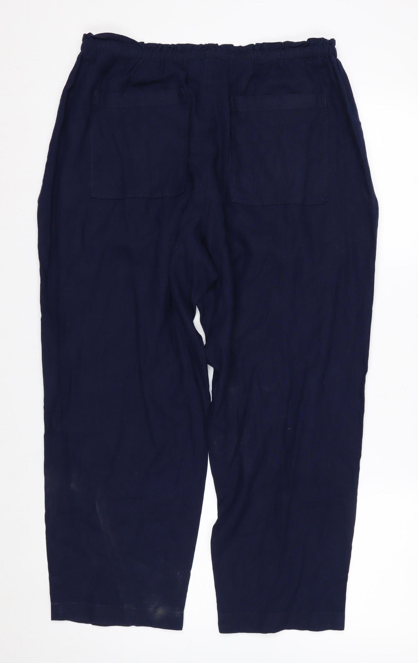 Marks and Spencer Women’s Blue Linen Blend Cropped Wide-Leg Trousers Size 14
