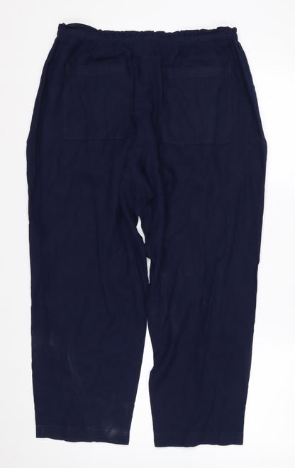 Marks and Spencer Women’s Blue Linen Blend Cropped Wide-Leg Trousers Size 14