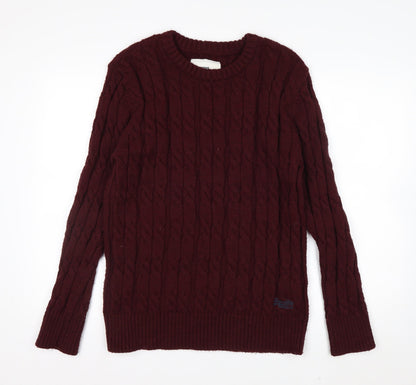 Superdry Men's Red Cable-Knit Crew Neck Jumper 2XL