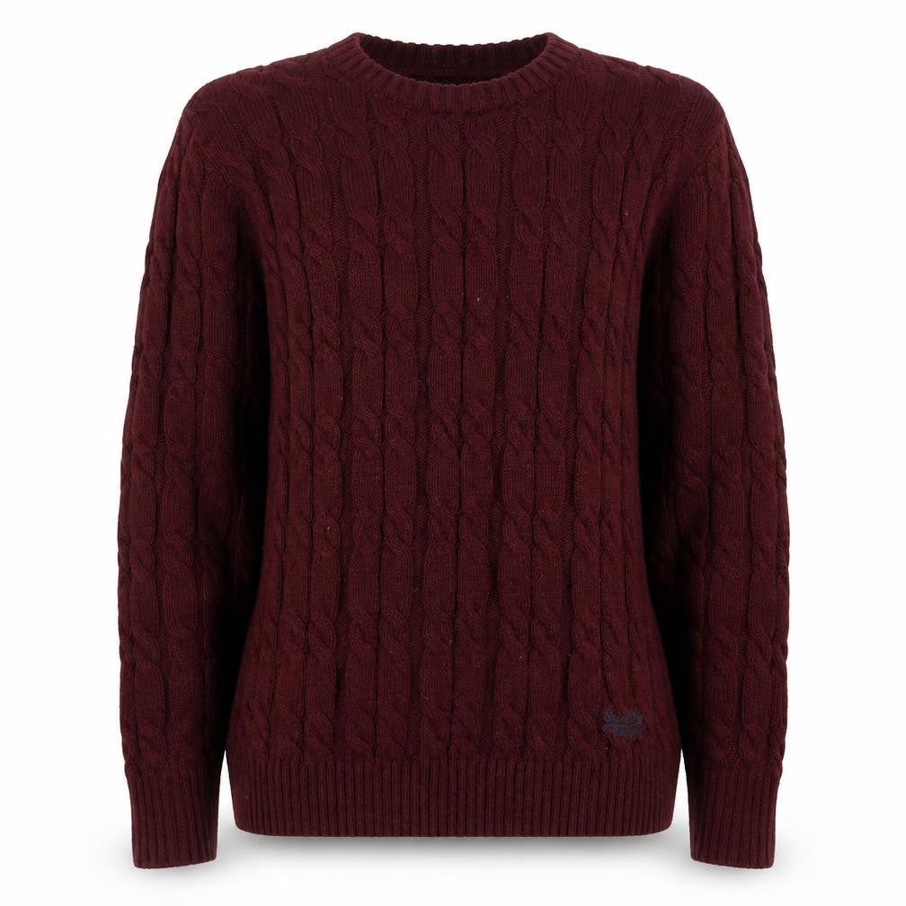 Superdry Men's Red Cable-Knit Crew Neck Jumper 2XL
