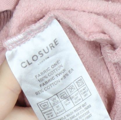 Closure London Womens Pink Small Pullover Hoodie Drawstring Cotton