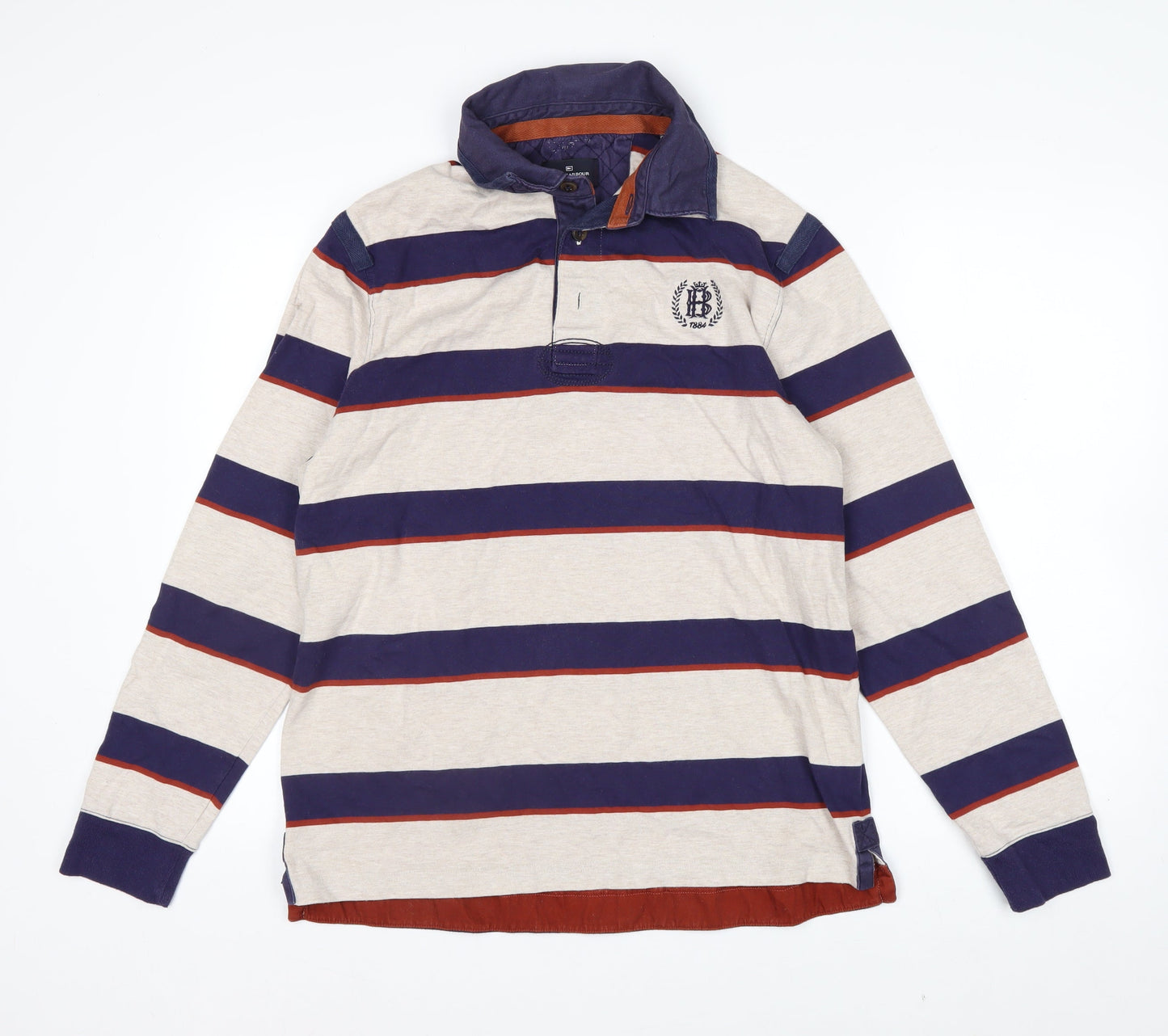 Marks and Spencer Blue Harbour Men's Beige Striped Rugby Shirt M