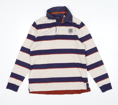 Marks and Spencer Blue Harbour Men's Beige Striped Rugby Shirt M