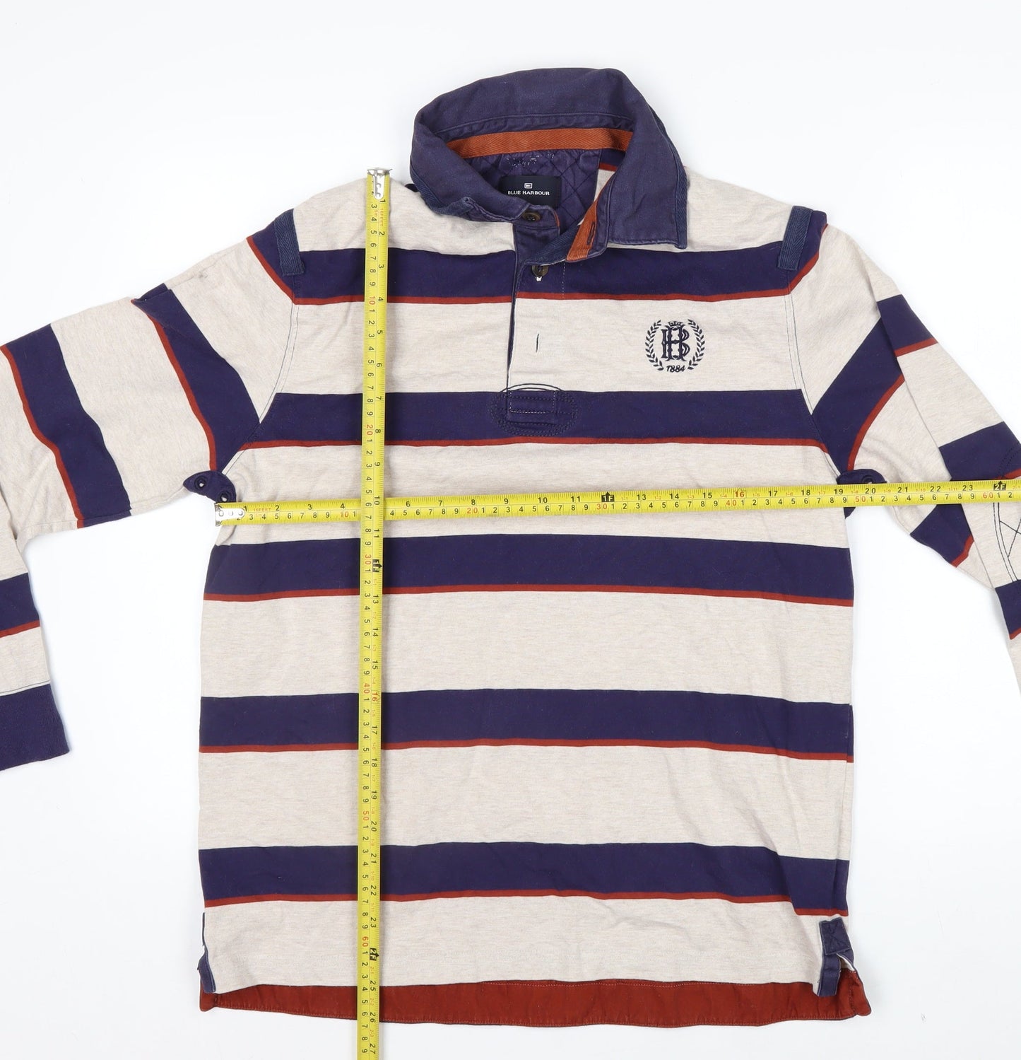 Marks and Spencer Blue Harbour Men's Beige Striped Rugby Shirt M