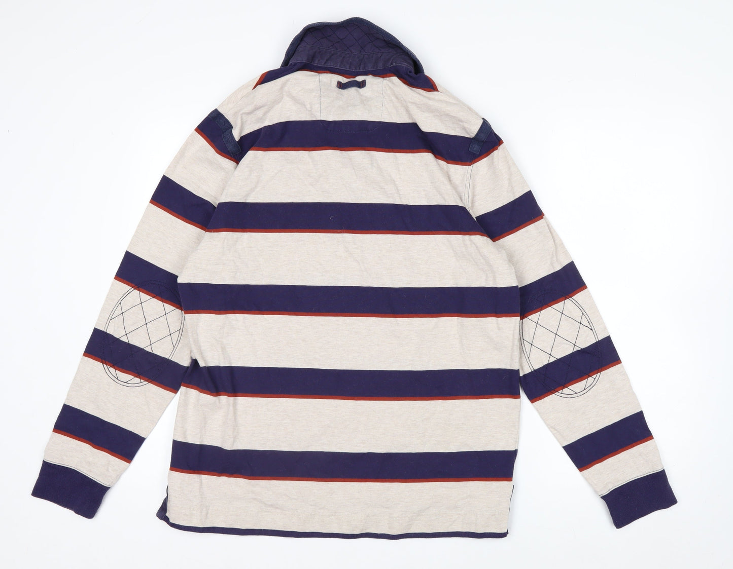 Marks and Spencer Blue Harbour Men's Beige Striped Rugby Shirt M